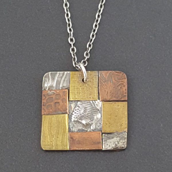 square mixed metal patchwork necklace Michele Grady