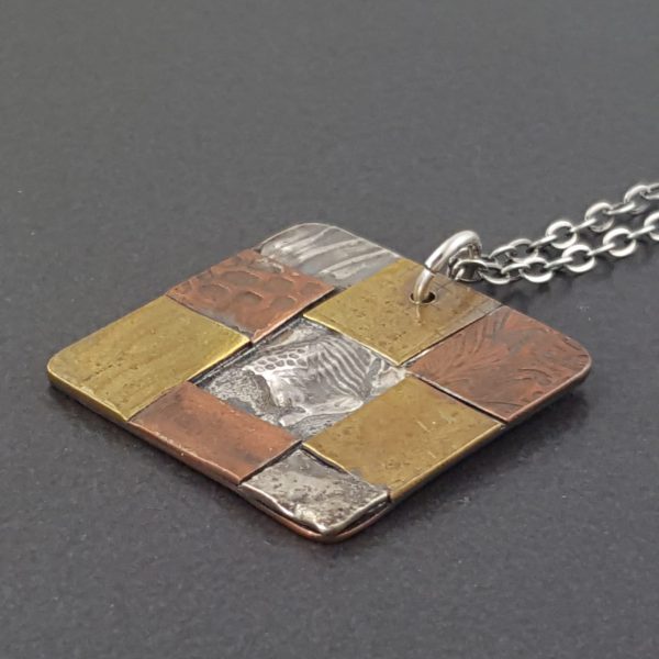 square mixed metal patchwork necklace