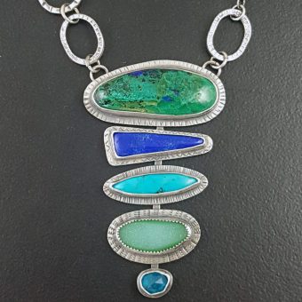 azurite malachite stacked stone necklace