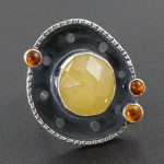 Yellow aventurine and amber ring