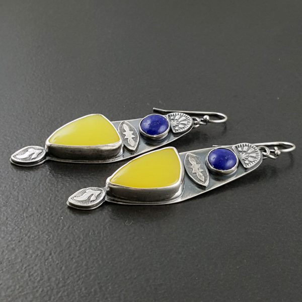 Canary Chalcedony and Lapis Earrings