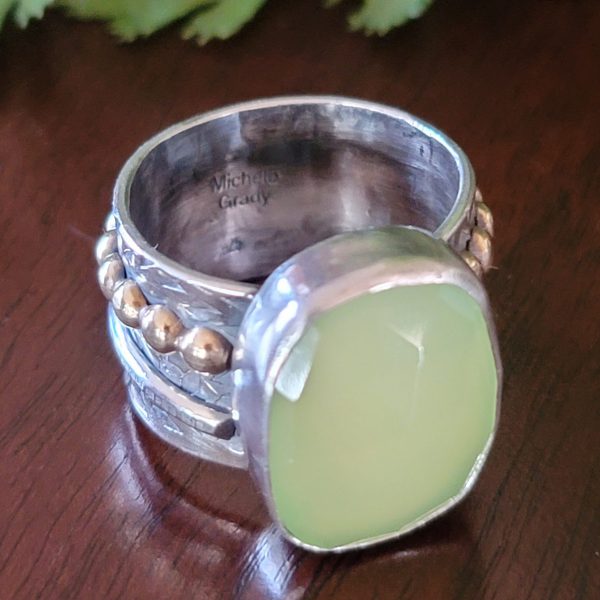 Green chalcedony wide band ring
