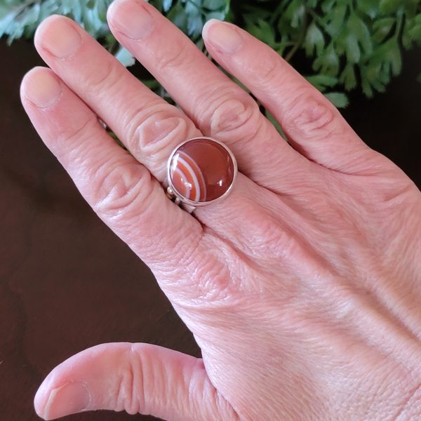 red banded agate wide band ring