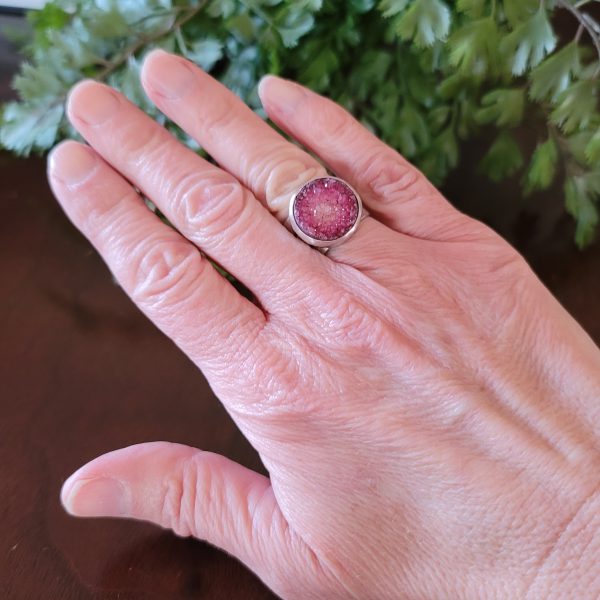 pink druzy wide band ring
