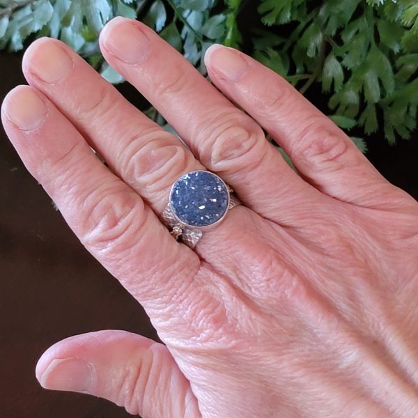 blue druzy wide band ring