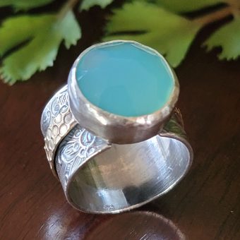 blue chalcedony wide band ring