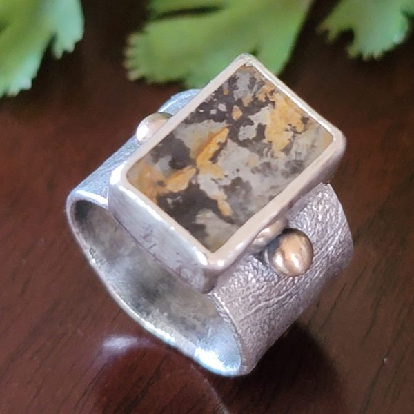 dendritic agate wide band ring