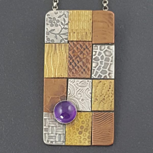 amethyst patchwork mixed metal necklace Michele Grady