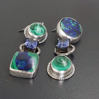 Azurite Malachite Sapphire Earrings