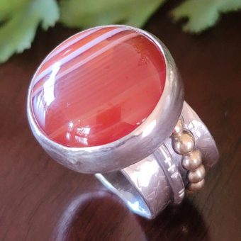 red banded agate wide band ring