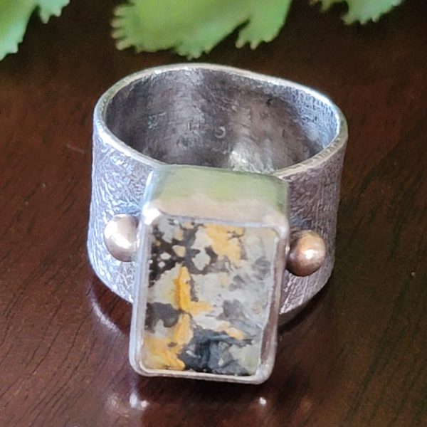 dendritic agate wide band ring