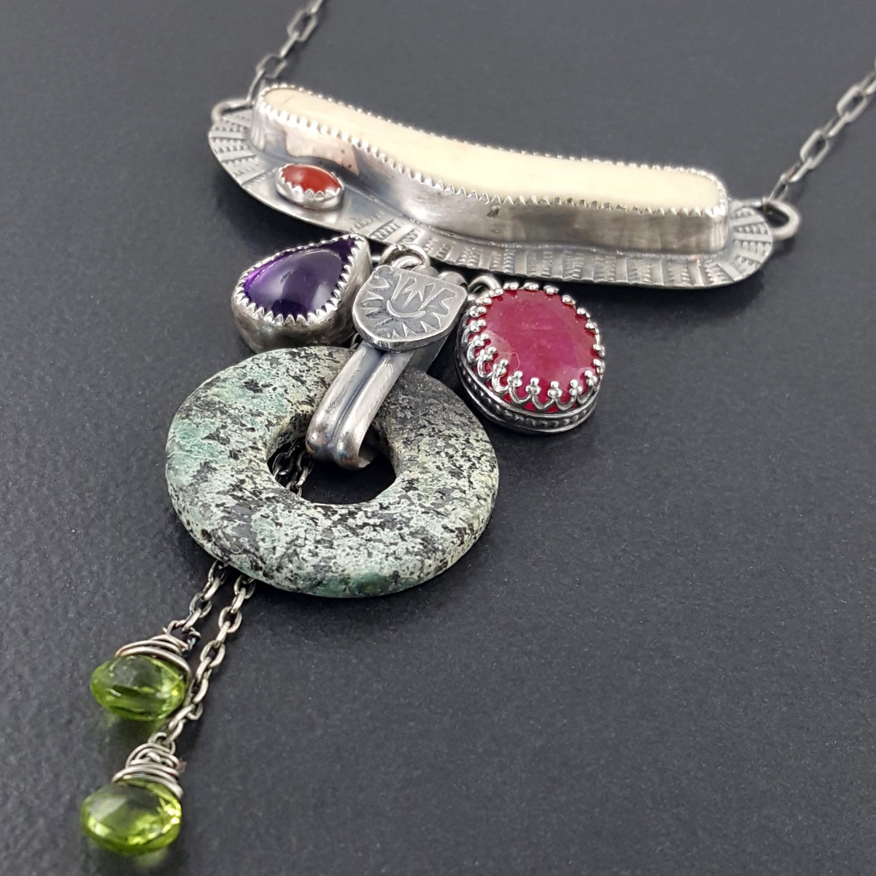 Turquoise and Bone Charm Talisman Necklace - Michele Grady Designs